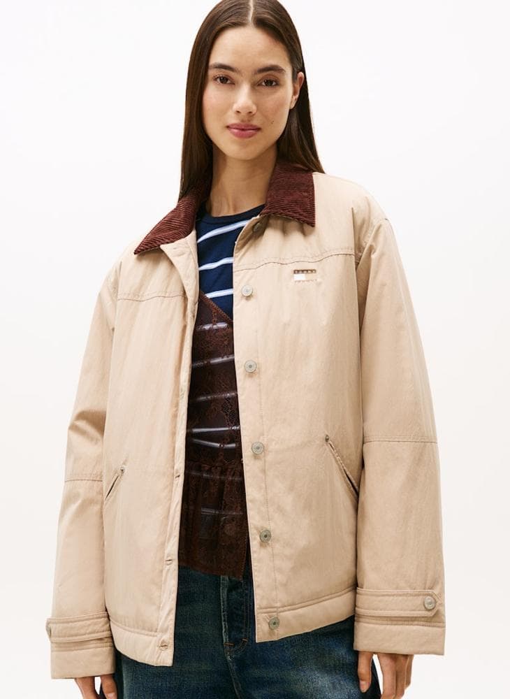 Logo Puffer Jacket with Corduroy Collar - Image 1