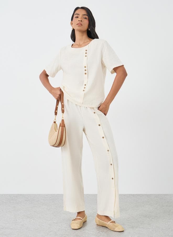 Button Decorated Top and Pants Co-Ord Set - Image 1