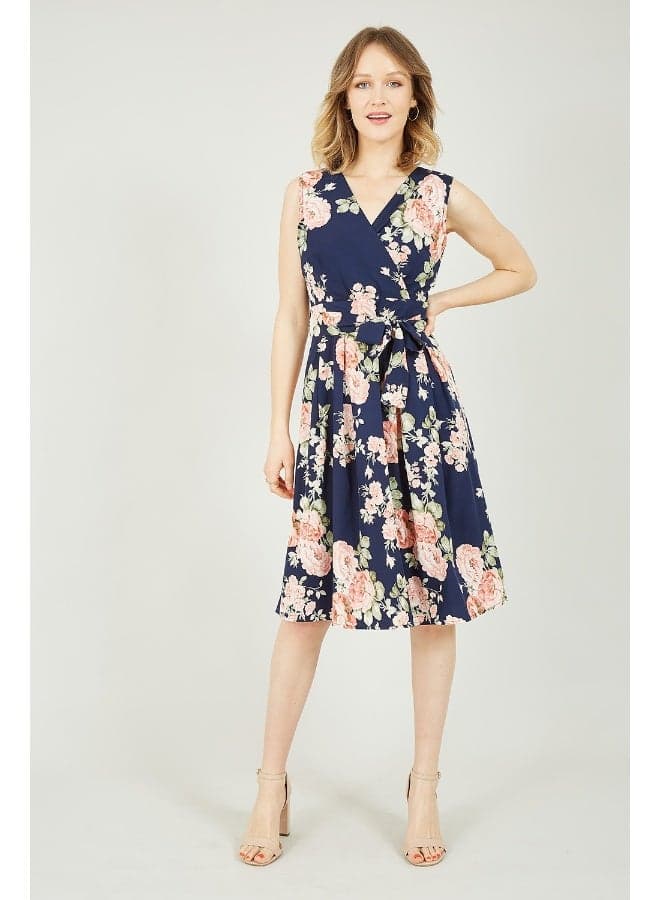 Floral Print Wrap Midi Dress - Image 1
