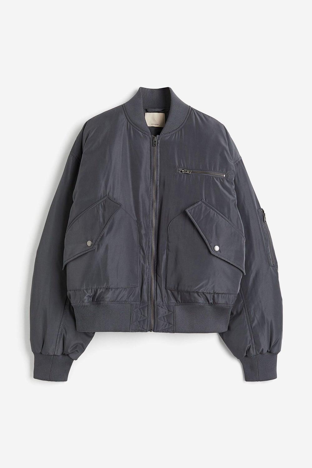 Down Bomber Jacket with Ribbed Collar - Image 1