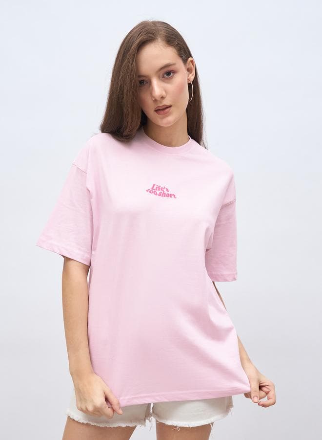 Styli Slogan Print Oversized Short Sleeve T-Shirt - Image 1