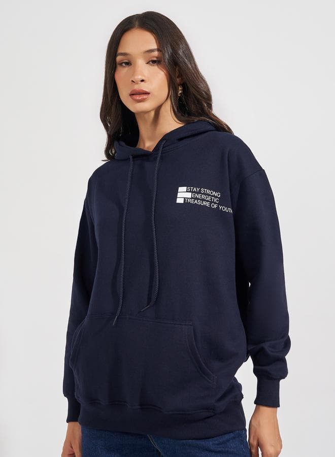 Regular Fit Longline Slogan Hoodie - Image 1