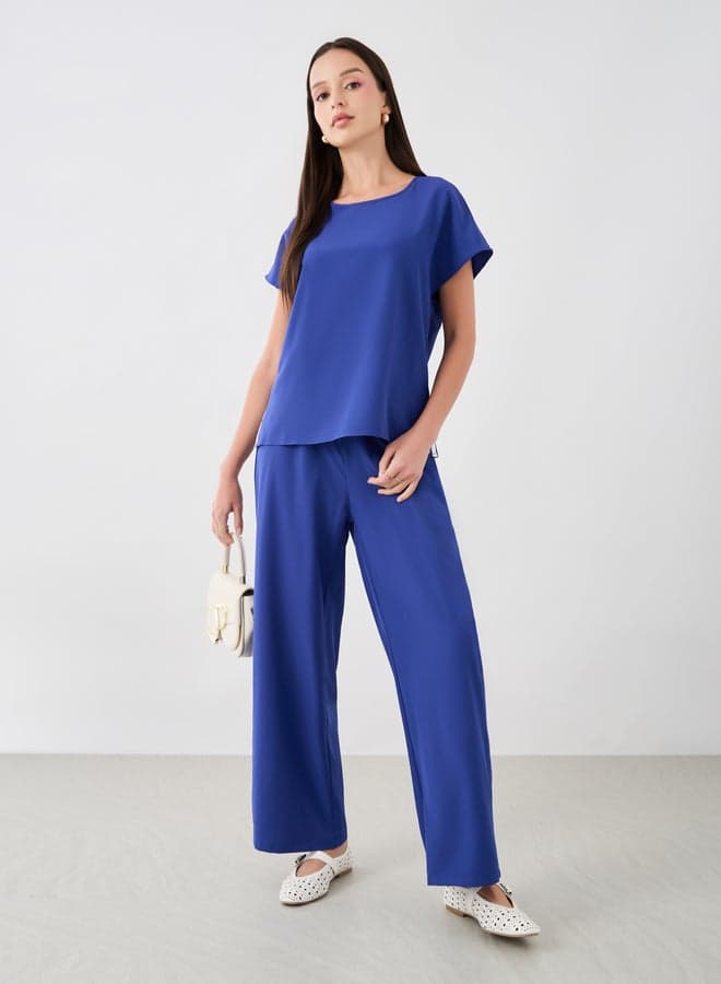 Solid Short Sleeve Top and Pants Co-Ord Set - Image 1