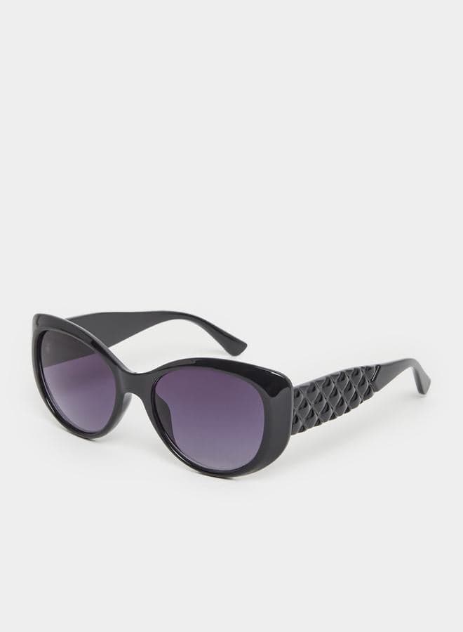 Styli Textured Arm Black Cat-Eye Sunglasses - Image 1