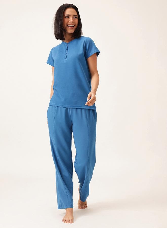 Clovia Waffle Textured Short Sleeve Pyjama Set - Image 1