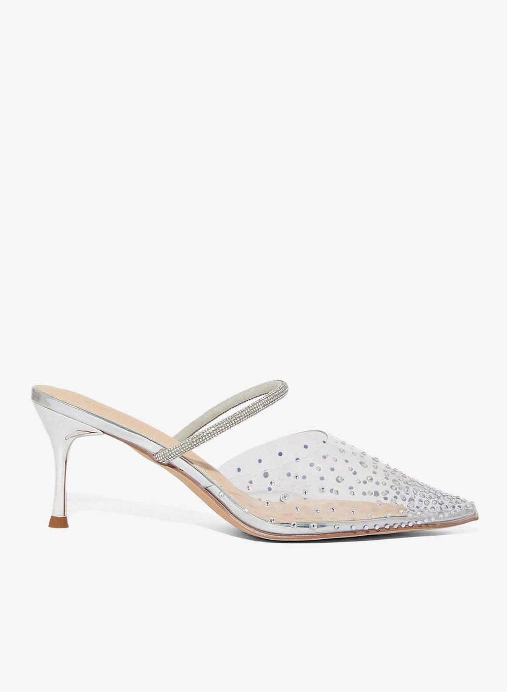 Diamante Clear Pointy Mid Heel Pump - Image 1