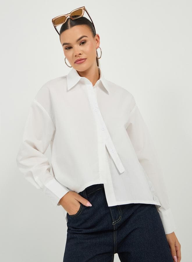 Asymmetric Hem Boxy Button-Placket Shirt - Image 1