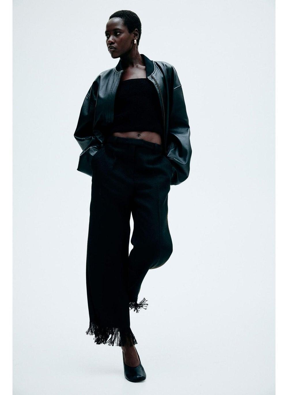 Frayed-Hem Ankle Trousers with Flared Leg - Image 1