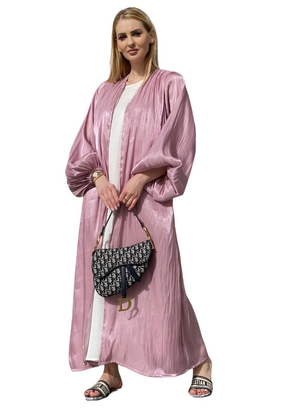 MOiSTREET Pink Abaya Set with Under Dress and Sheila - Image 1