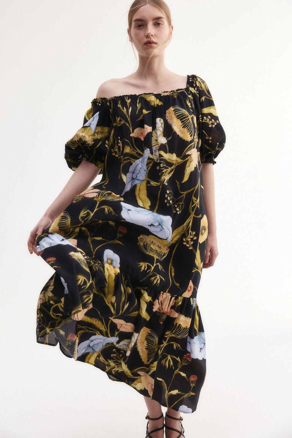 Square-Neck Maxi Dress with Puff Sleeves - Image 1