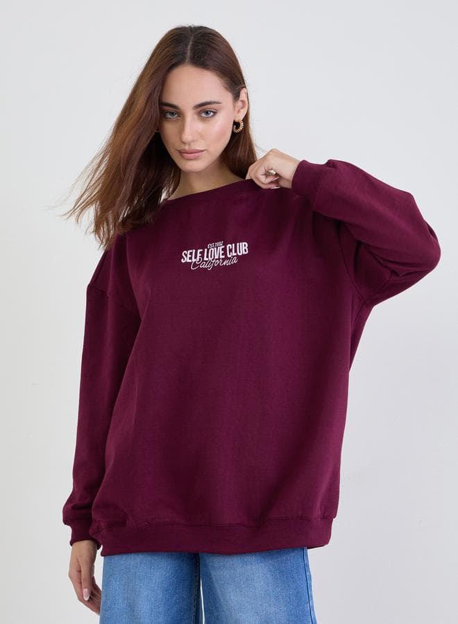 Styli Burgundy Oversized Embroidery Sweatshirt - Image 1