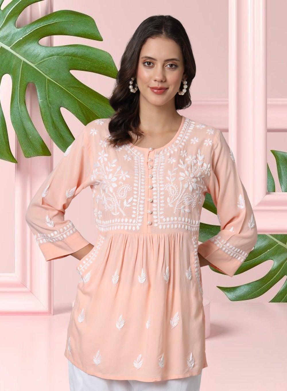 Hand Embroidered Chikankari Rayon Kurti AL3696 for Women - Image 1