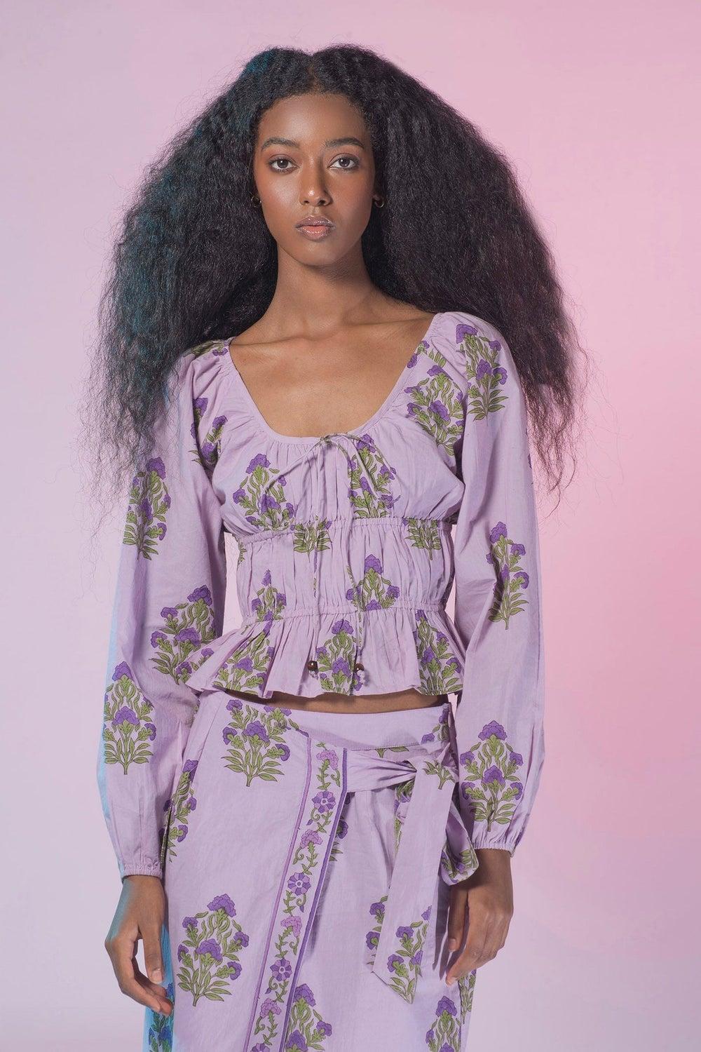 VIRGIO Cotton Cinched Waist Jaipur Block Print Crop Top - Image 1