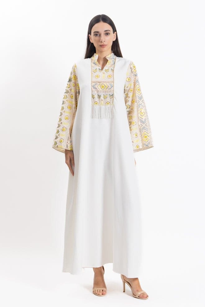 Embroidered Maxi Dress with Detailed Collar and Sleeves - Image 1