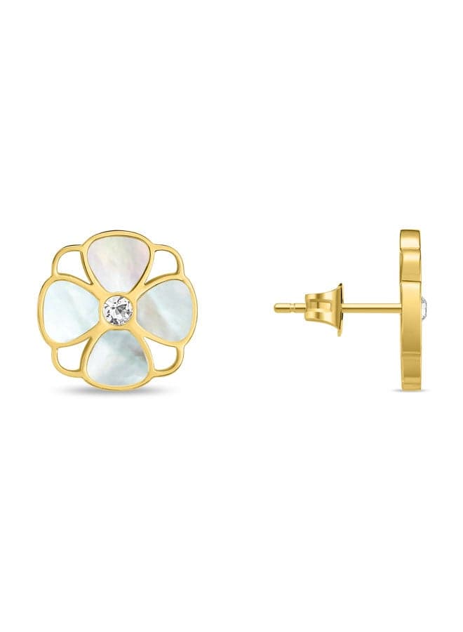 Gold-Plated Clover Stud Earrings with Mother-of-Pearl Charm - Image 1
