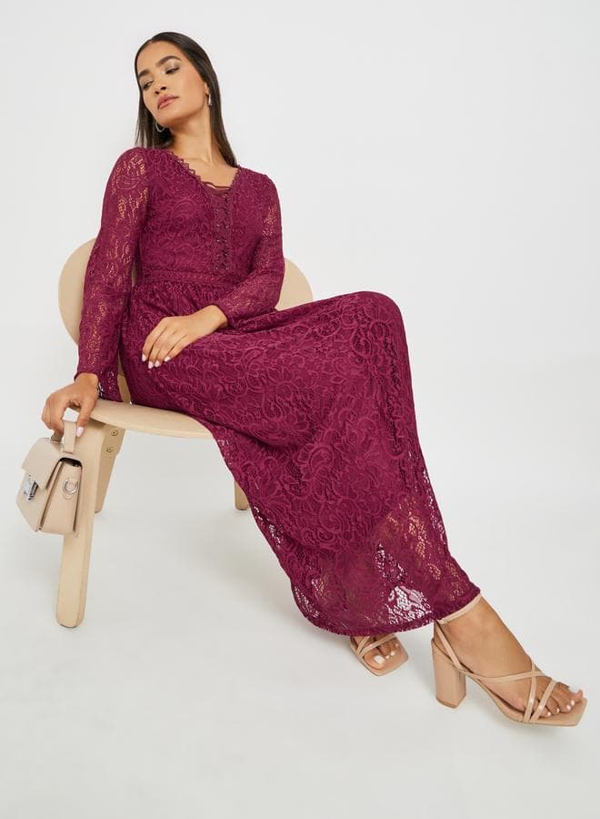 Styli Lace Long Sleeve A-Line Maxi Dress - Image 1