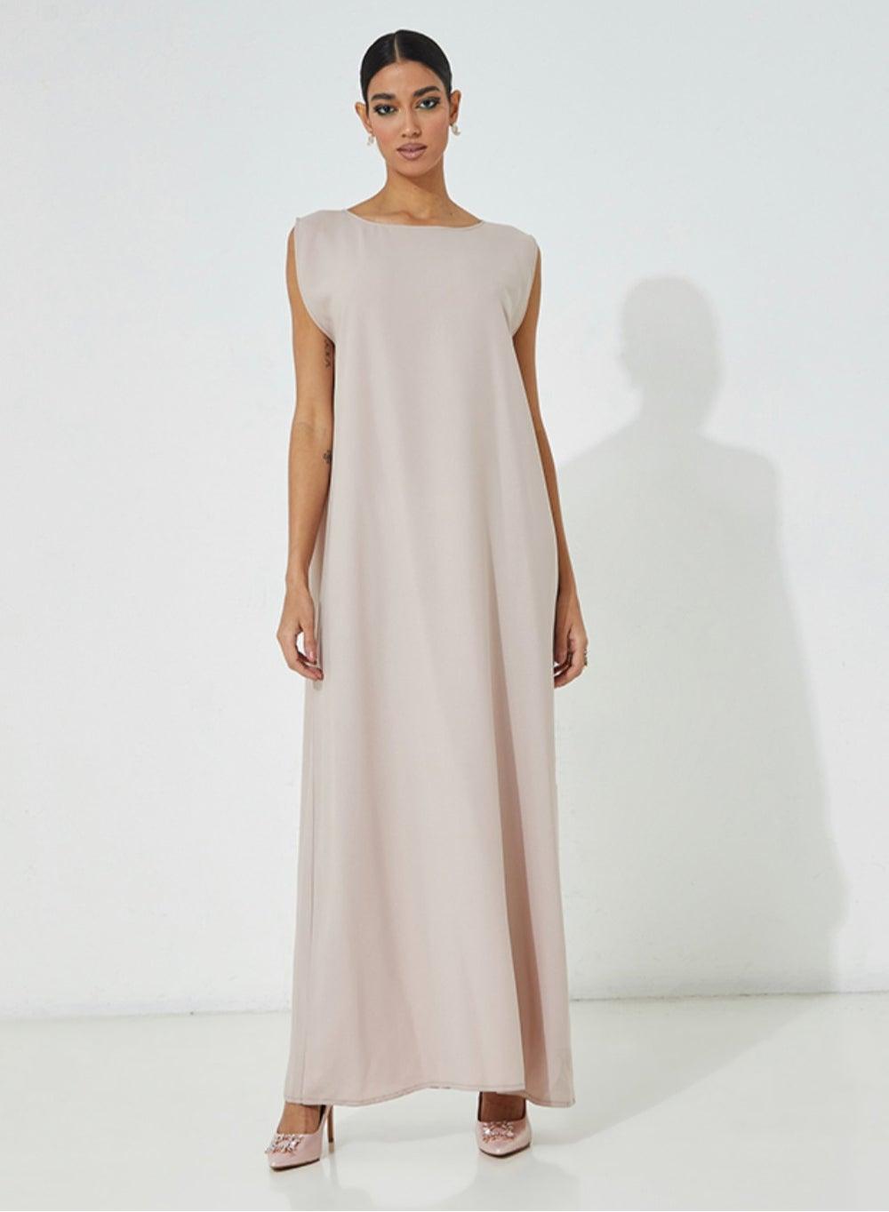 Sleeveless Column Dress in Light Nude Tone - Image 1