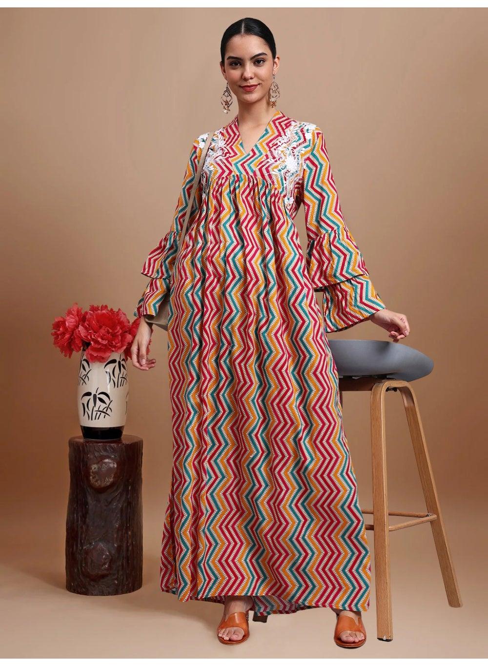 Women’s Embroidered Printed Cotton Jalabiya AL4098A - Image 1