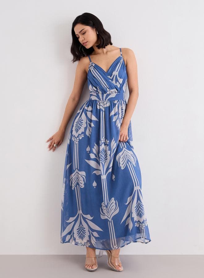Styli Blue Floral Print Strappy Maxi Dress - Image 1
