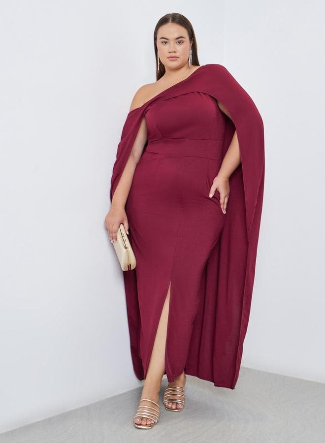Plus Cape Sleeve Maxi Dress with Front Slit - Image 1