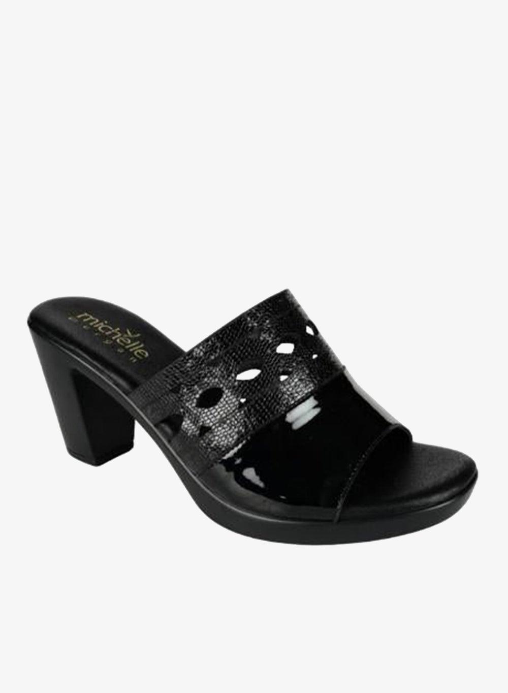 092-2768 Michelle Morgan Black Ladies Heeled Mule Sandals - Image 1