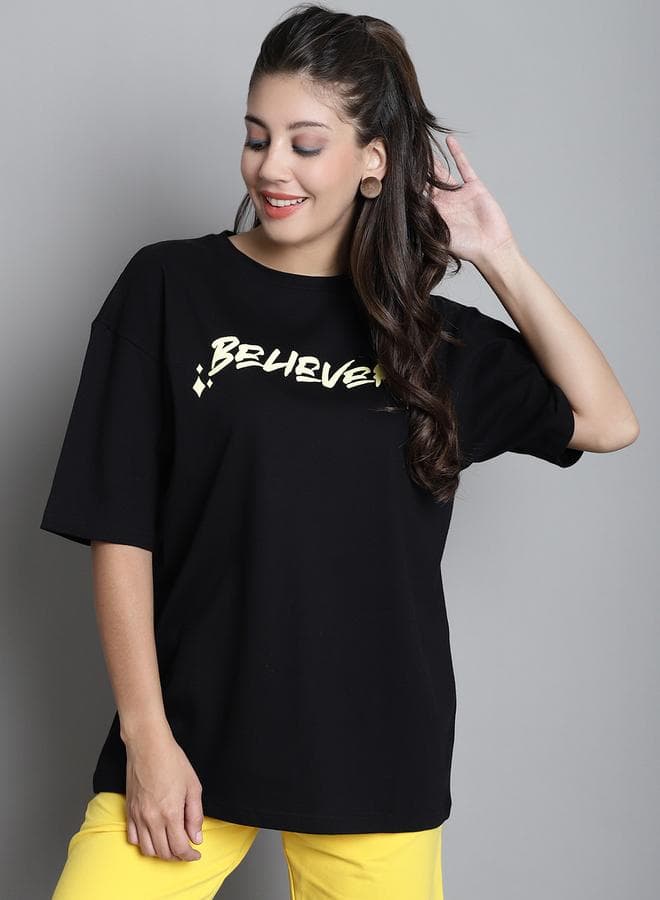 Black Oversized Graphic Print T-Shirt - Image 1