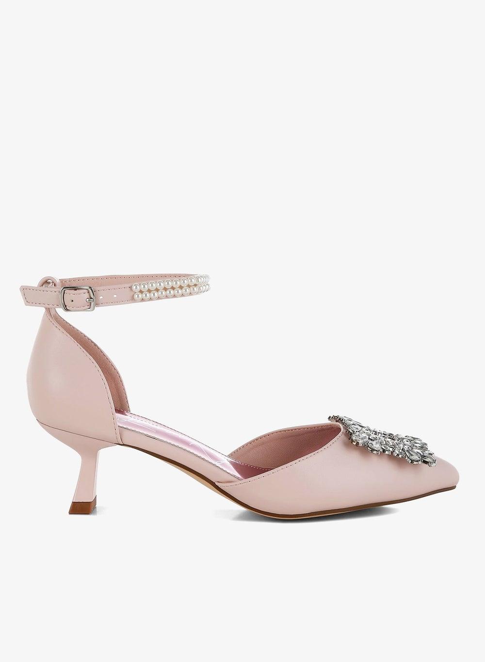 Diamante Brooch Kitten Heel Sandals - Image 1