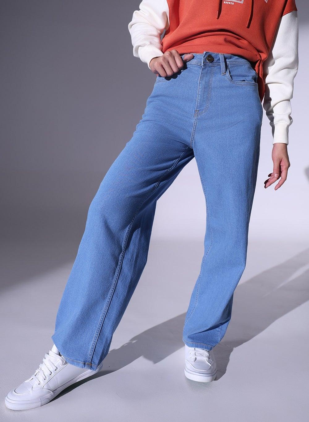 Indigo Relaxed Fit Heavy Fade Stretch Jeans for Women - Image 1