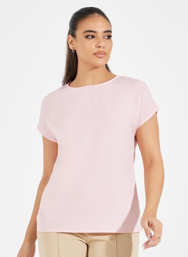Soft Pink Round Neck Extended Sleeve Top - Image 1