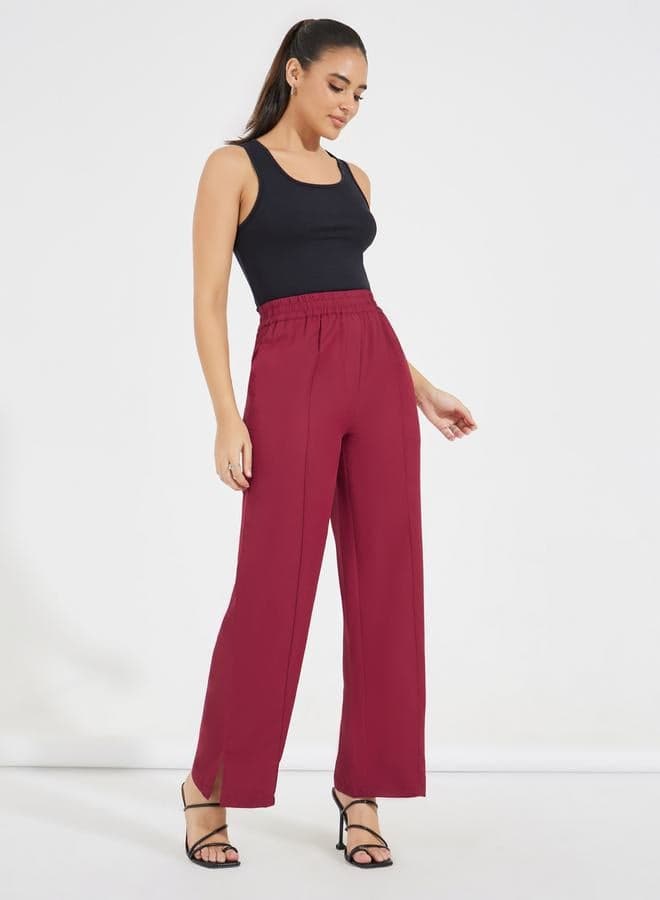 Styli Semi Tailored Wide Leg Pants with Side Slit - Image 1