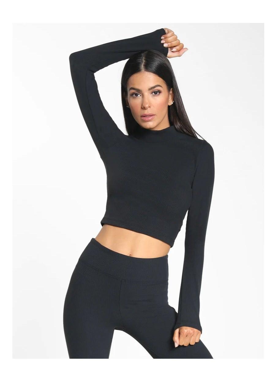 Koral Luca Rib L/S Crop Top A6479R22-M-Blk - Image 1