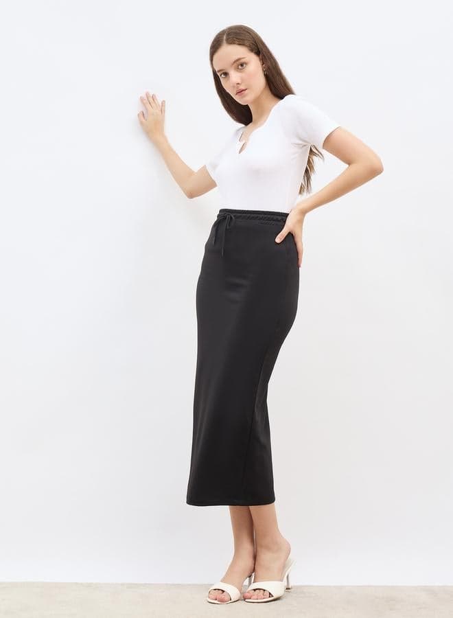 Solid Knitted Terry Midi Shift Skirt - Image 1