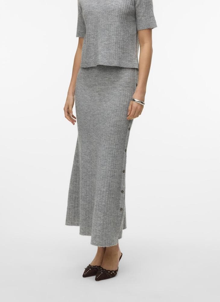 Knitted Maxi Skirt with Button Detailing - Image 1