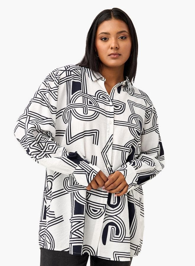 Plus Size Printed Long Sleeve Shirt by Ulla Popken - Image 1