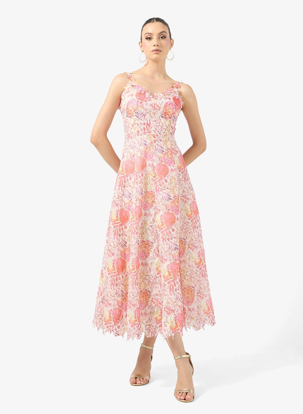 Lacer Embroidered Floral A-Line Midi Dress - Image 1