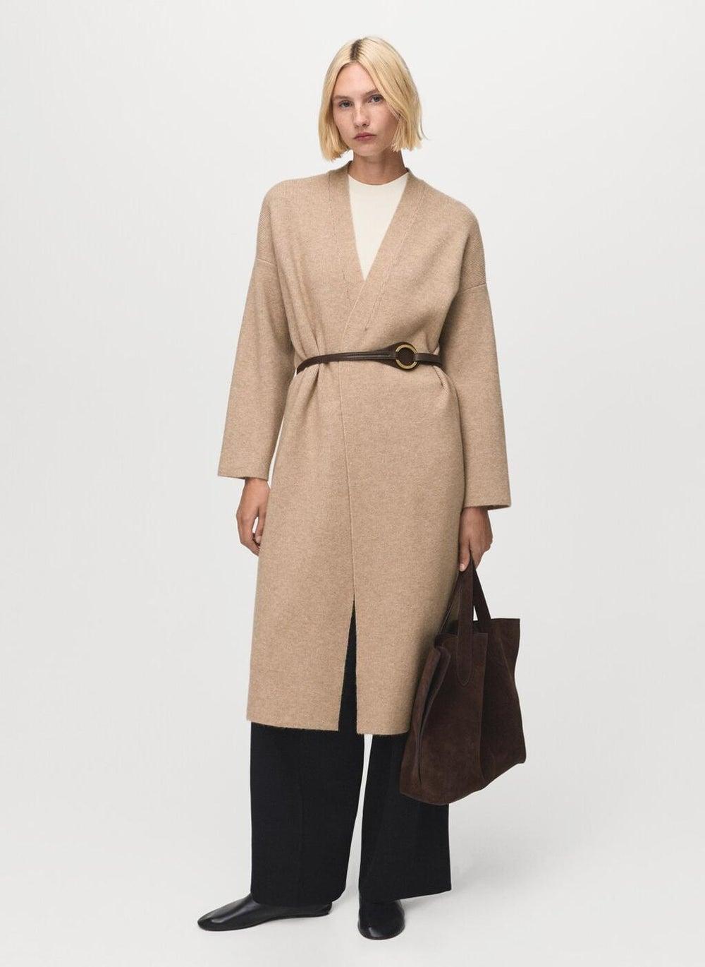 Long Knitted Coat with Regular Lapel Collar - Image 1