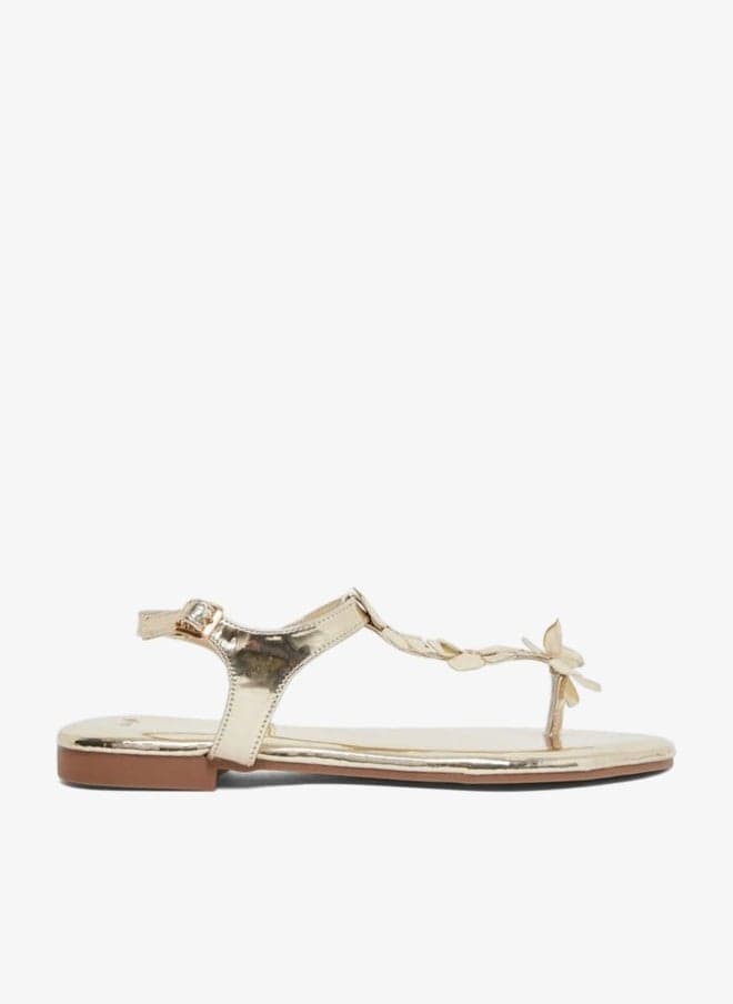 Styli Gold Flower Detail Flat Sandals - Image 1