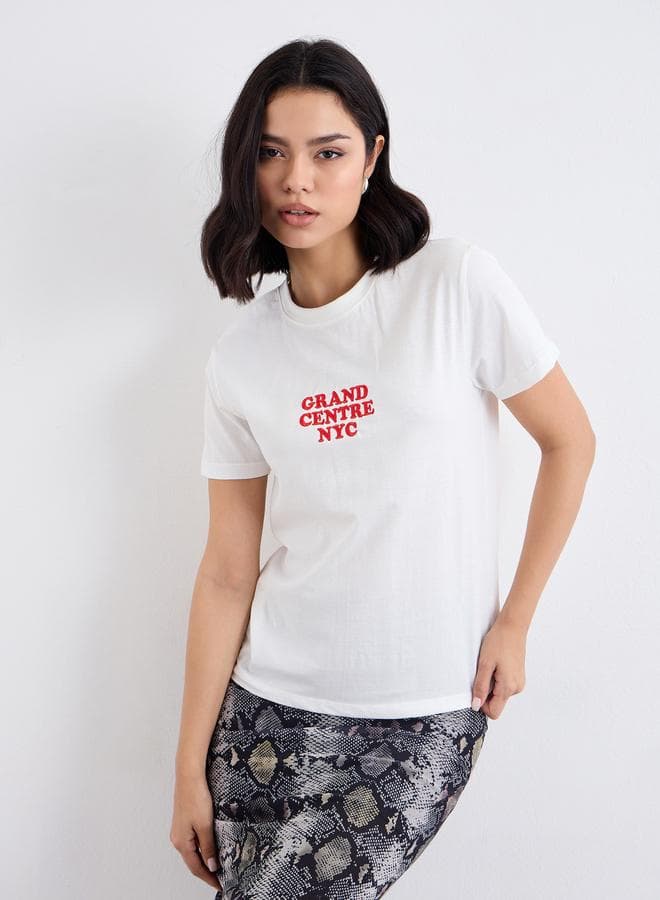 Styli Embroidered Detail Regular Fit T-Shirt - Image 1