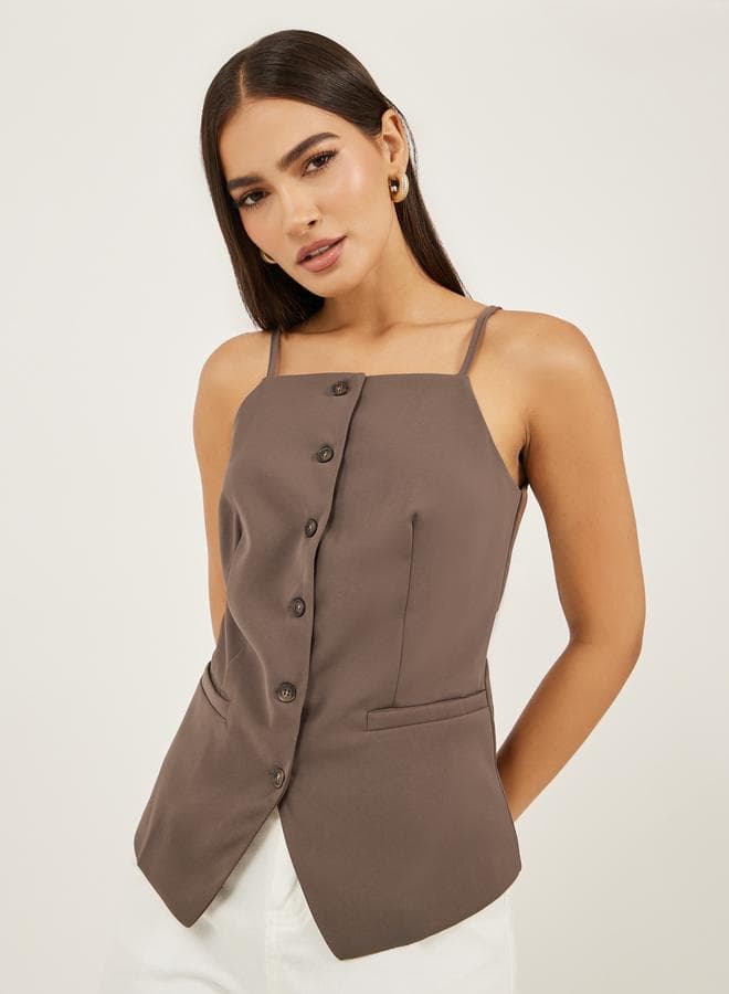 Styli Square Neck Buttoned Strappy Waistcoat - Image 1