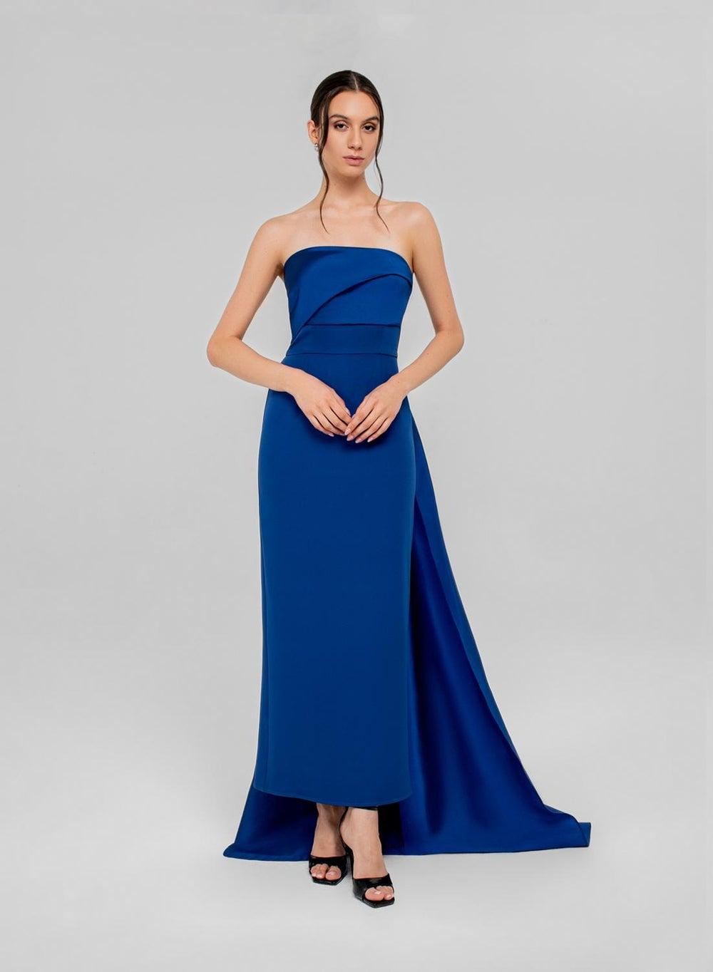Maha Draped Tube Gown with Dramatic Train - Image 1