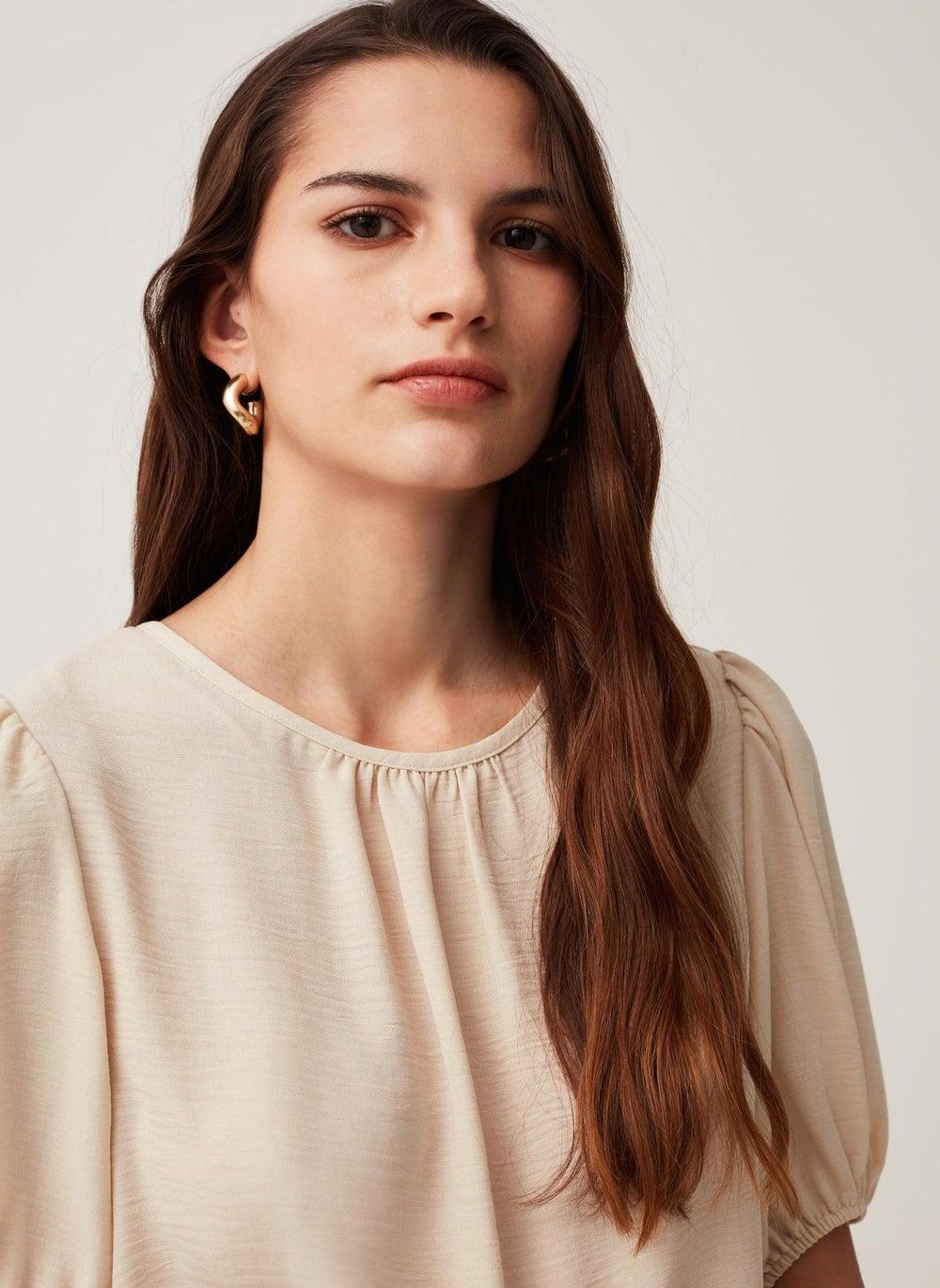 Crêpe Blouse with Puff Sleeves - Image 1
