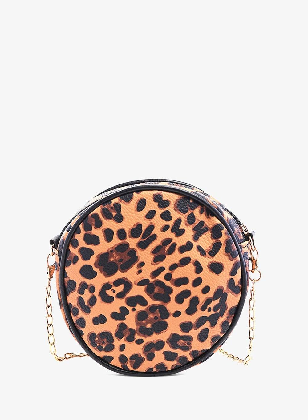 Tan Leopard Canteen Shoulder Bag with Chain Strap - Image 1
