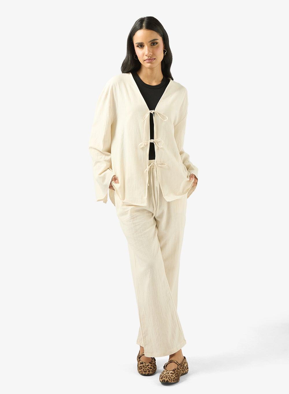 Relaxed Fit Tie-Up Top & Pant Coord Set - Image 1