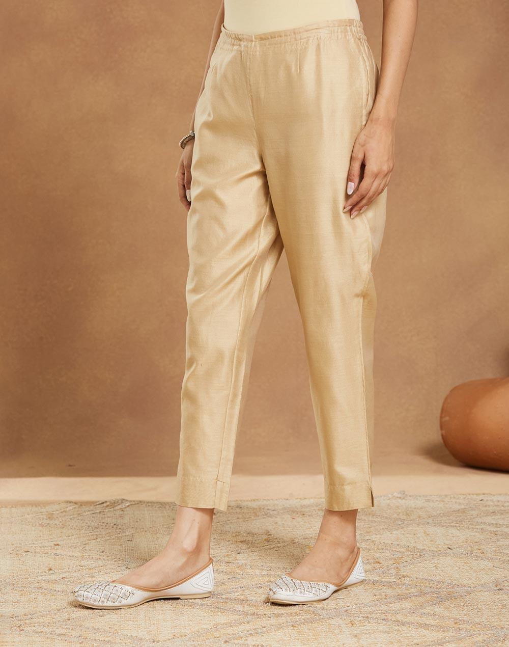 Beige Cotton Silk Ethnic Pant for Women - Image 1