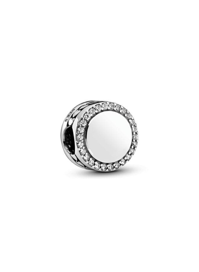 Engravable Sparkling Button Charm in Sterling Silver - Image 1