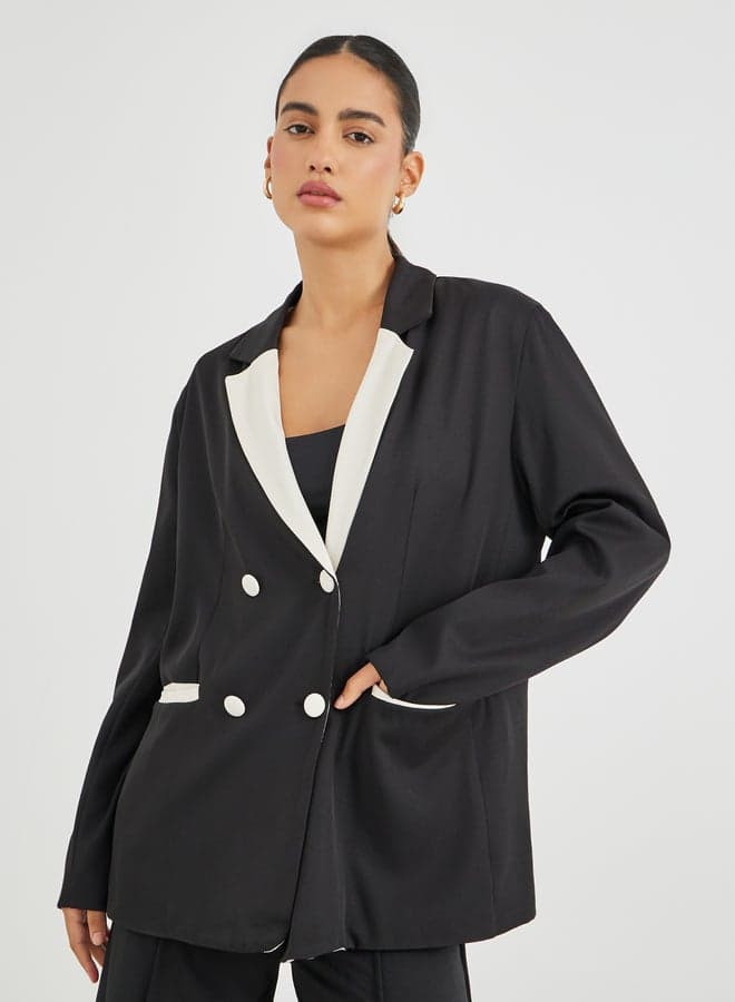 Regular Fit Double-Breasted Blazer with Contrast Detail - Image 1