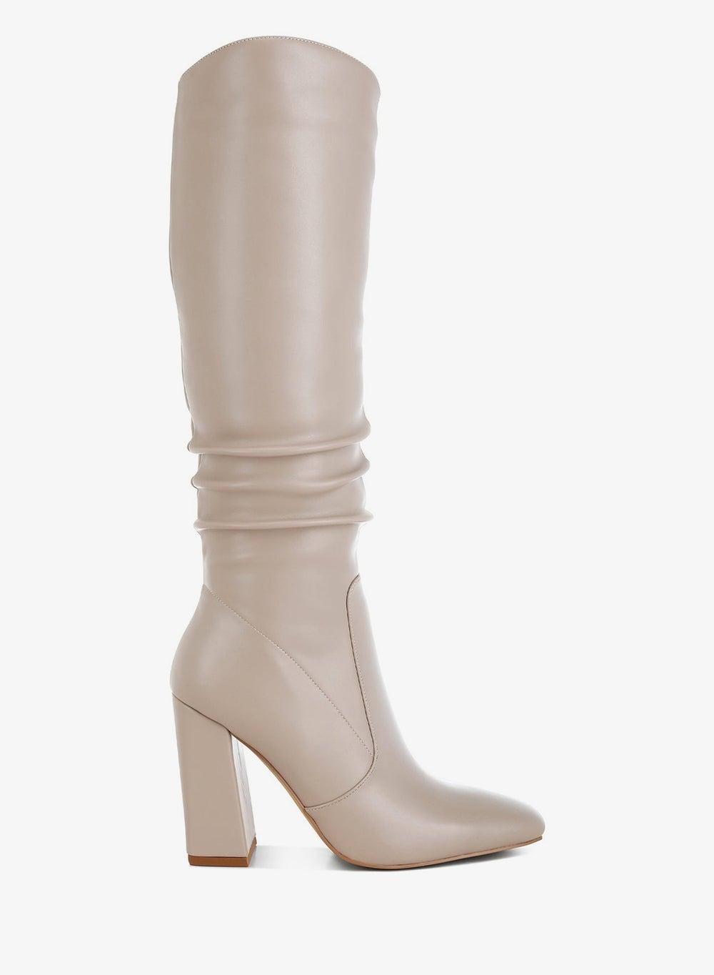 Beige Slouchy Calf Boots with Square Toe - Image 1