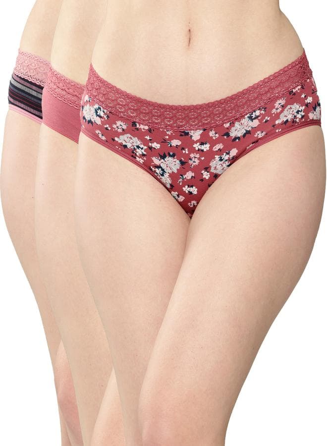 Leading Lady Pack of 3 Printed Lace Waistband Bikini - Image 1