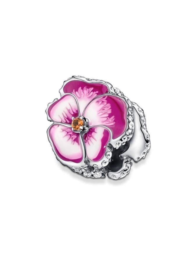 Pink Pansy Flower Sterling Silver Charm - Image 1