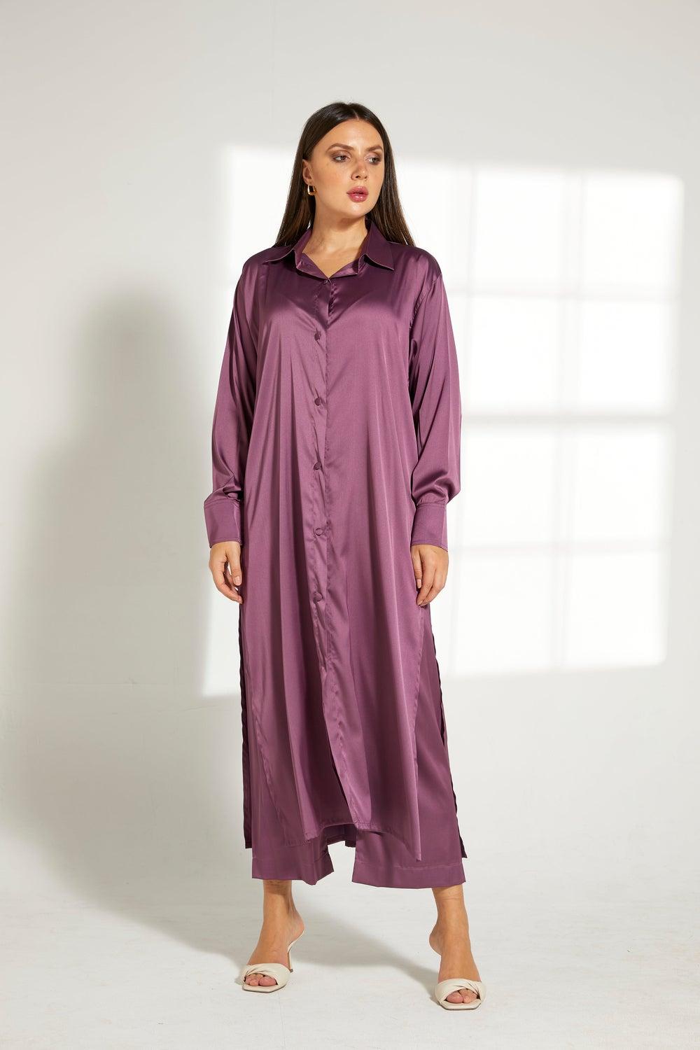 Button Down Long Top & Pants Set - Image 1